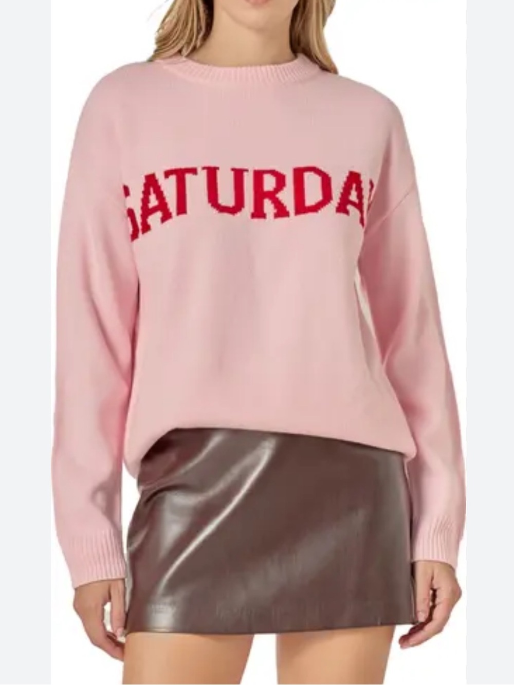 English Factory Saturday Pink Red Weekend Days of Week Chunky Knit Sweater Small